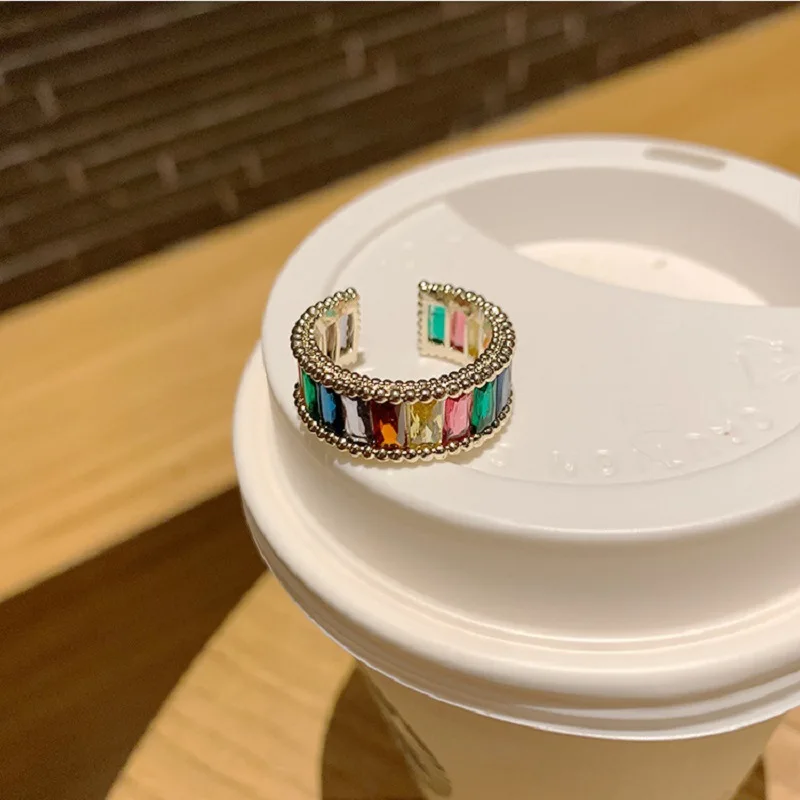 

Fashion Luxury Color Ring Women Zircon Emerald Waves Micro/zirconium Opening Love Ring Jewelry for Girls