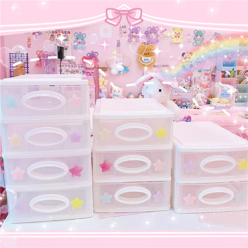 Милая прозрачная настольная коробка для хранения ящиков мини органайзер