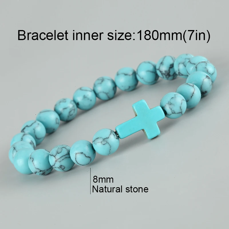 Крест из натурального камня браслет с подвесками черные матовые бусины на удачу