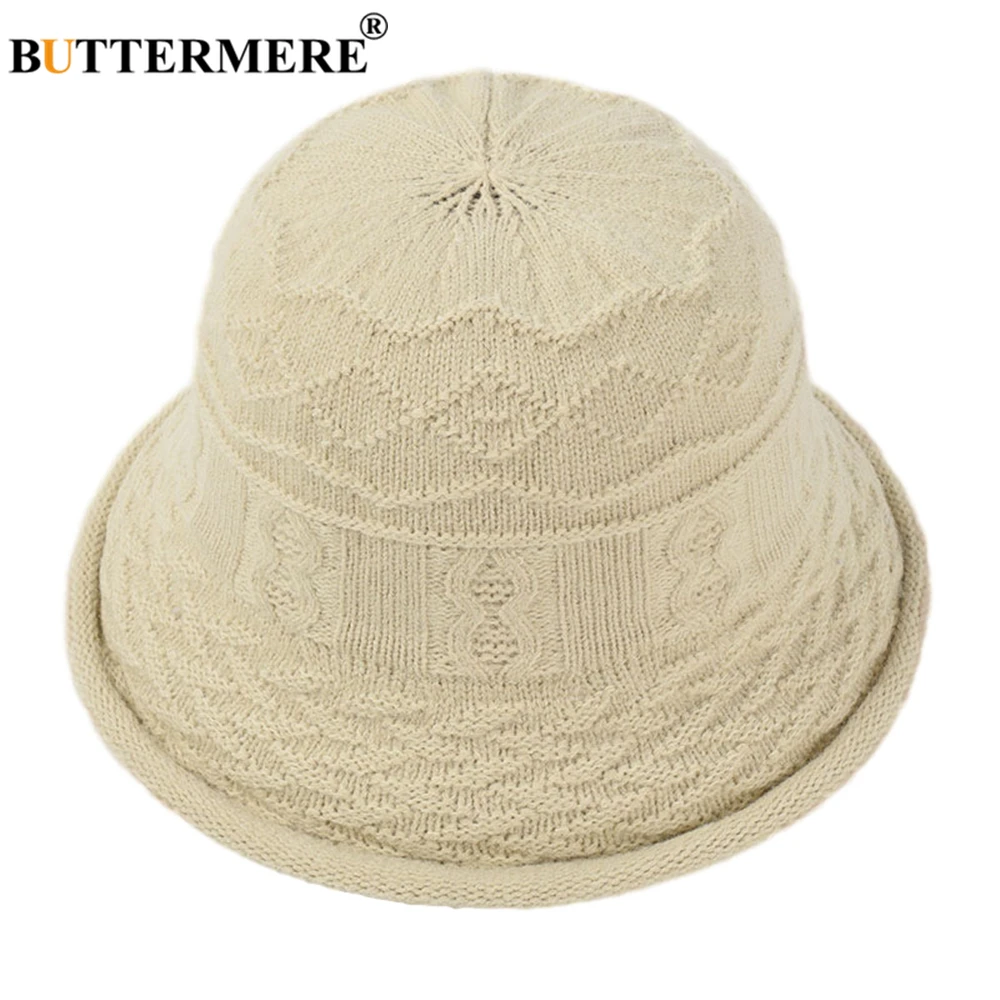 BUTTERMERE Yellow Women Hat Knit Bucket Hat Womens Harajuku Ladies Solid Autumn Winter Fisherman Hat
