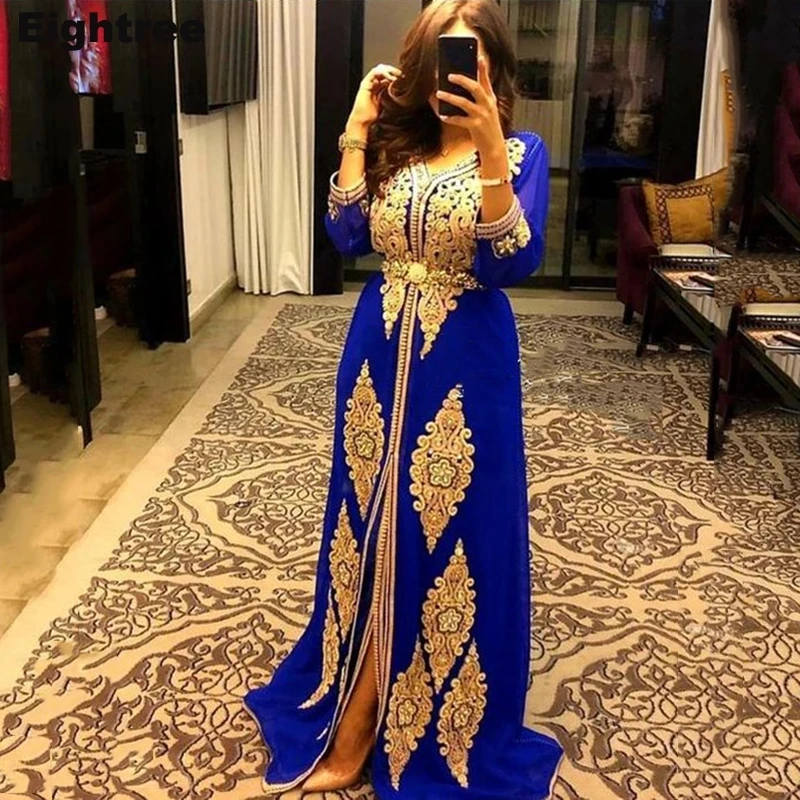 

LORIE Moroccan Caftan Evening Dresses Lace Appliques Three Quarter Formal Party Gowns Arabic Muslim Special Occasion Dresses