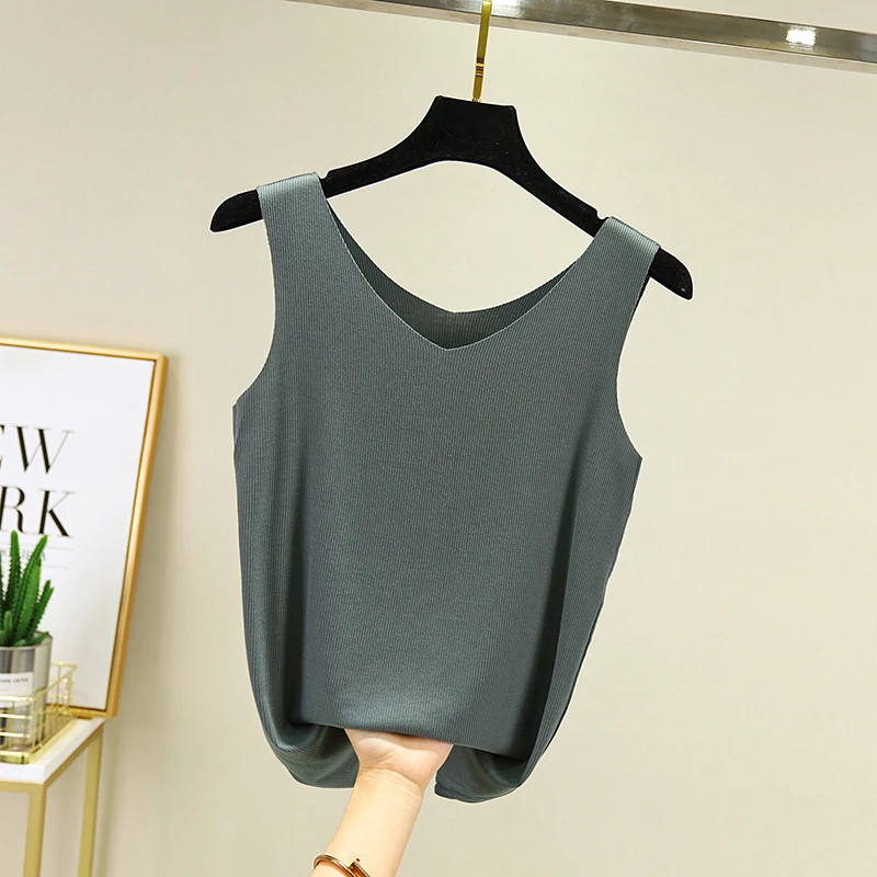 

Summer Women Tank Top Casual Ribbed V-neck Sleeveless Tops Roupas W802