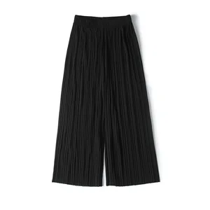 Женские широкие брюки, однотонные, с высокой талией, плиссированные, из тонкого шифона, повседневные, размера плюс