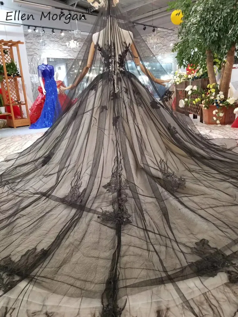 Реальные фотографии элегантные черные свадебные платья с вуалью Vestido De Novia с вырезом и аппликацией Тюль простые свадебные бальные платья