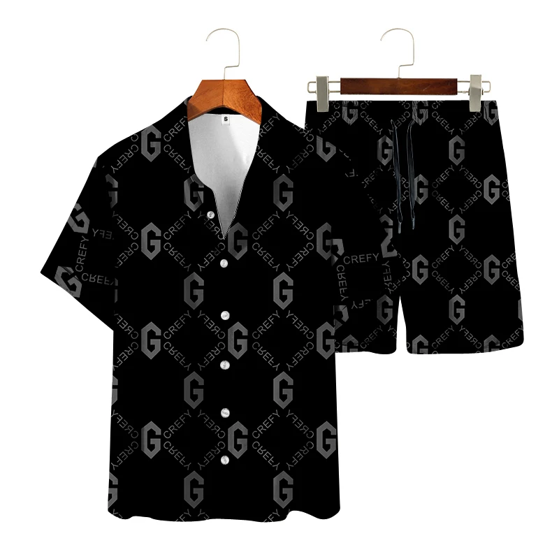 

Sports Suit Men's Shirt Short Sleeve + Short Sleeve Sportswear 2-piece Set Letter 3D Solid Color Printed Short Sleeve Sportswear