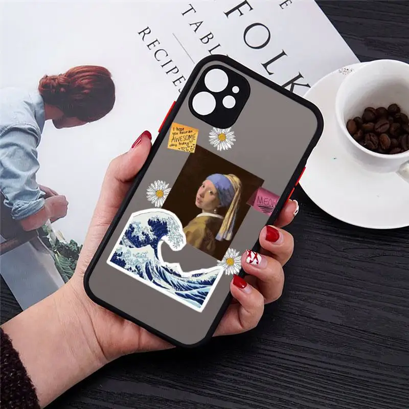 

Label pattern art stitching Phone Case matte transparent For iphone 7 8 11 12 plus mini x xs xr pro max cover