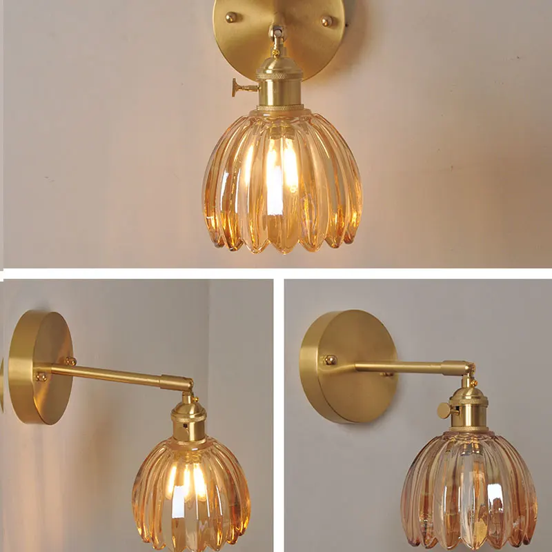 Японский стиль латунные Стеклянные Настенные светильники прикроватные для