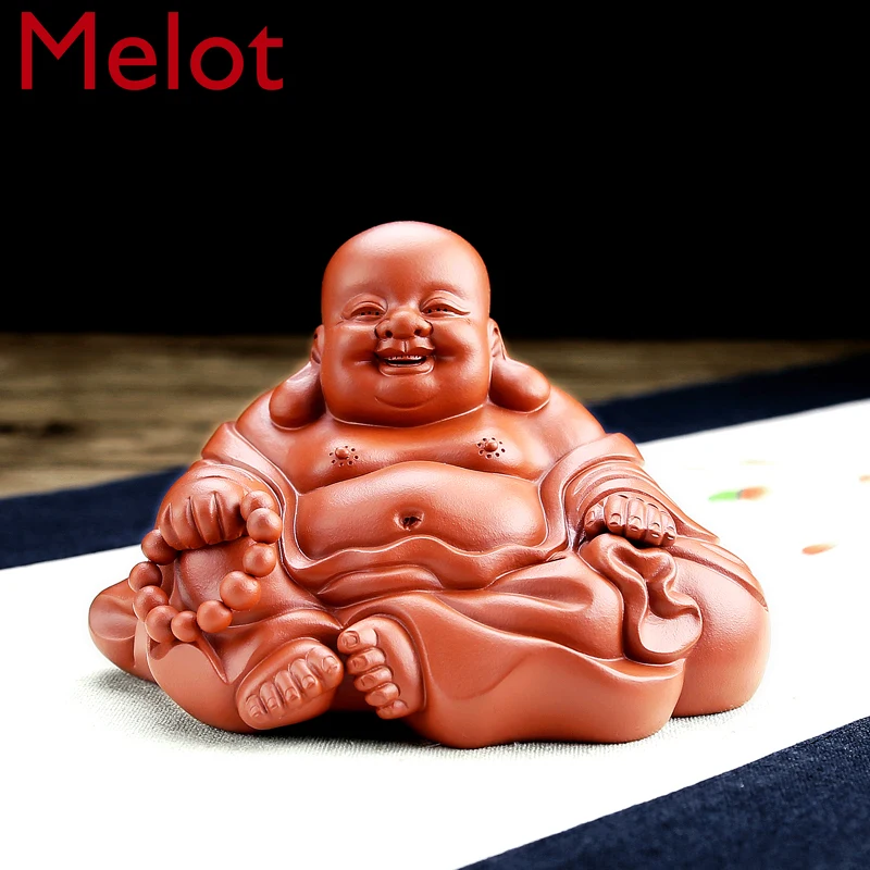 

purple sand tea favorite famous Chen Hongjun handmade Maitreya Buddha ornaments arhat sculpture tea playing personality