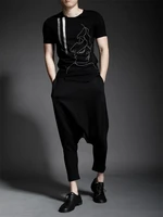 summer fashion elastic waist casual pants nightclub style mens baggy pants personality loose casual nine point pants