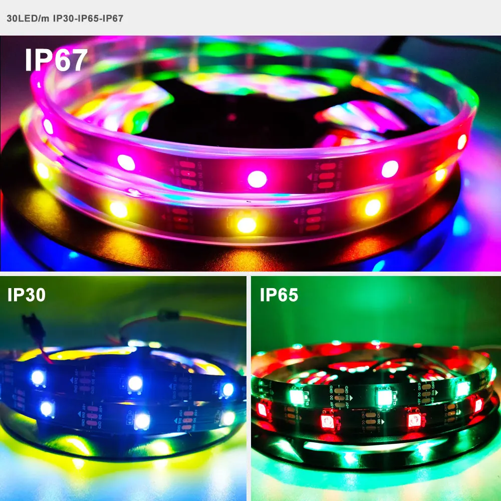 

WS2812B WS2812 Smart RGB Led Strip Individually Addressable Light Black/White PCB 30/60/144leds/m Waterproof IP30/65/67 DC5V