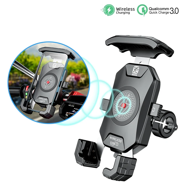 15w qi wireless and usb charger phone holder gps phone mount for motorcycle handlebar phone accessories free global shipping