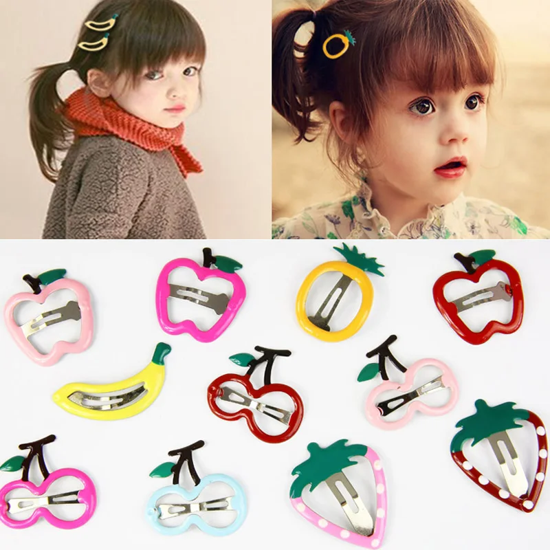 

2pcs/LOT Candy Color Clips Cute Friut Korean Headwear Red Apple Strawberry Barrettes Banana Cherry kids Hair Jewelry Wholesale