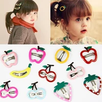 2pcslot candy color clips cute friut korean headwear red apple strawberry barrettes banana cherry kids hair jewelry wholesale