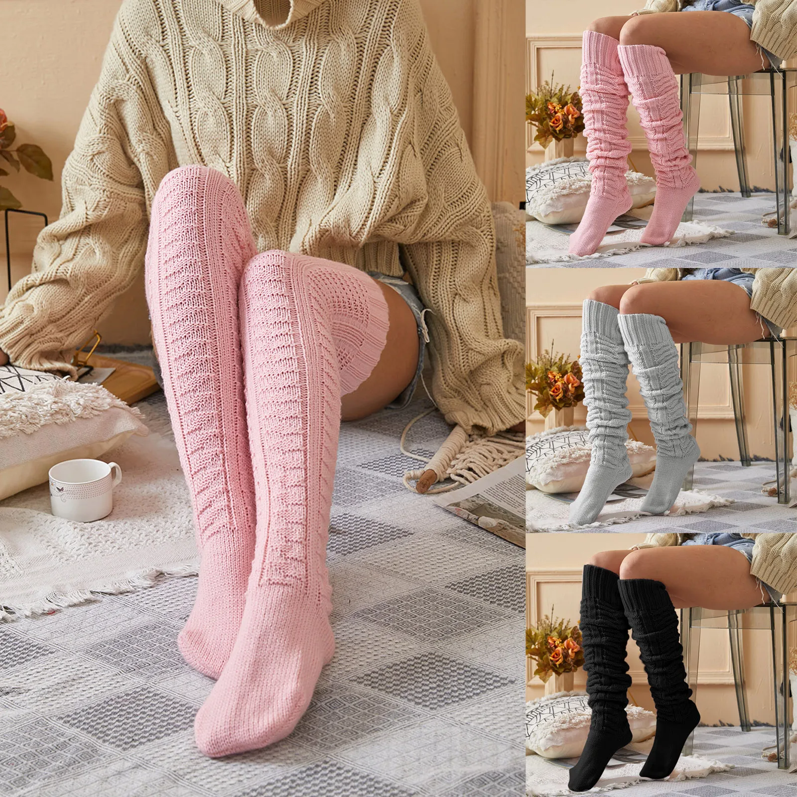 

Thick Warm Winter Stockings Girls Ladies Women Knitted Thigh High Over Knee Socks Long Stockings Warm Cotton Leggings For Girls