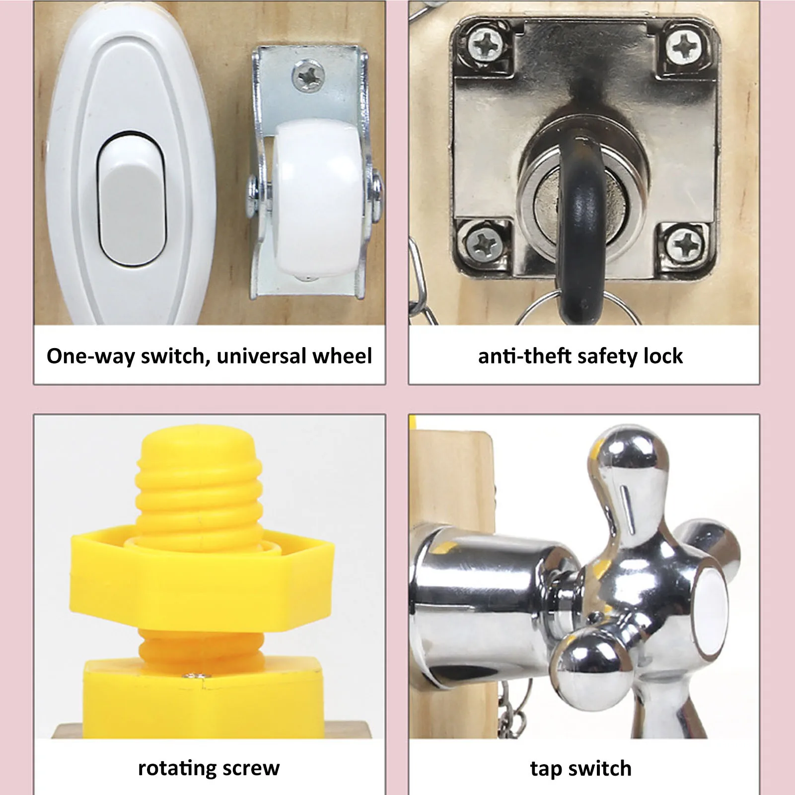 

Kid Montessori Toy Wooden Rotary Screw/Spring Latch/Switch Wheel/Security Lock/Rotar Baby Educational Sensory Fidget Toys Gifts