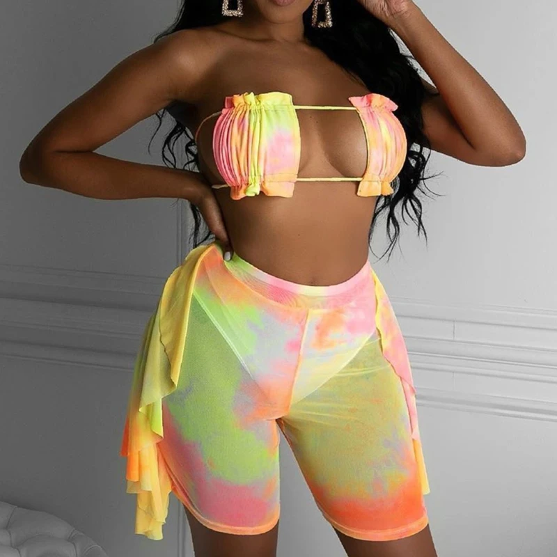 

Ladies Women Tie-Dye Bikini Set Beach Swimwear Swim Shorts Bottoms Bathing Suit