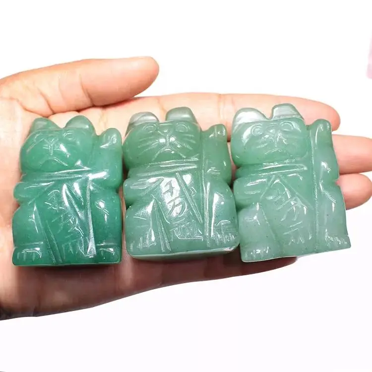 

MOKAGY 2 inch Natural Green Aventurine Crystal Quartz cat Sculpture 1pc