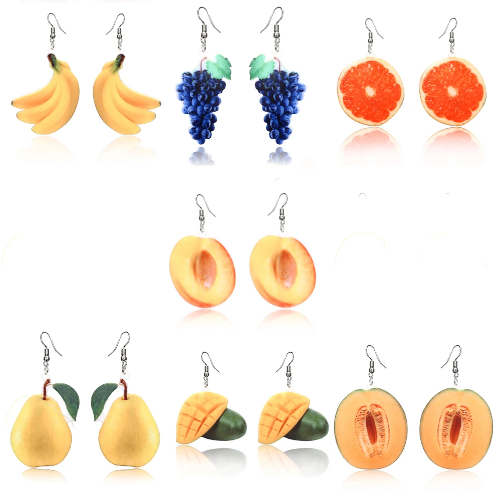 

Fruit Dangle Earrings Peach Dropping Earrings For Girl Women Grape Earring Cantaloupe Orange Mango Banana Shape Earrings