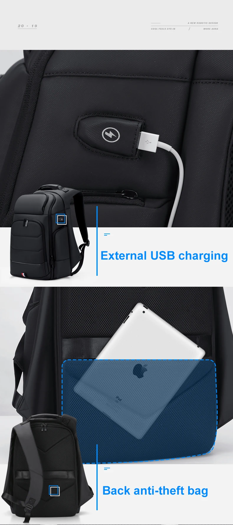 FRN многофункциональный мужской рюкзак с usb-зарядкой, водонепроницаемый мужской рюкзак 15,6 дюймов, сумка для ноутбука, деловая Вместительная дорожная сумка