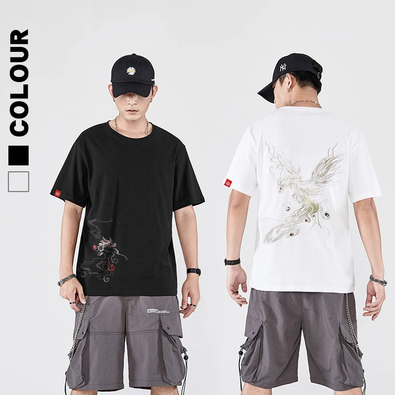 2021 Лето Новинка Феникс художественная вышивка футболка для мужчин 100% хлопковая