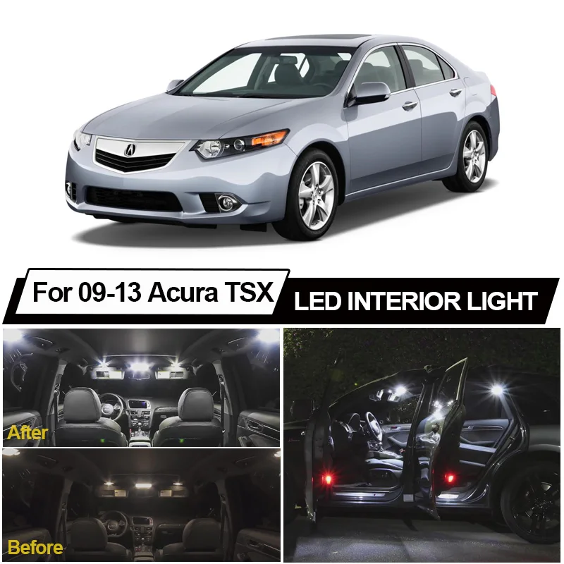 

12pcs White Canbus Car Interior LED Dome Reading Map Lights Kit For 2009-2013 Acura TSX Door Trunk License Plate Lamp