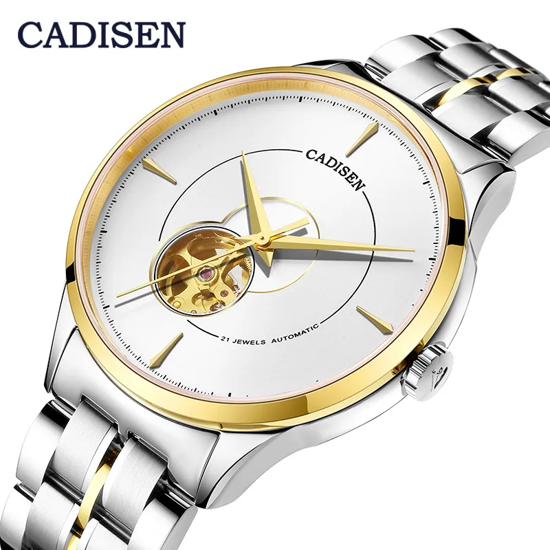 

Часы наручные CADISEN Мужские механические, автоматические деловые модные водонепроницаемые с сапфировым стеклом, из нержавеющей стали, Japan ...
