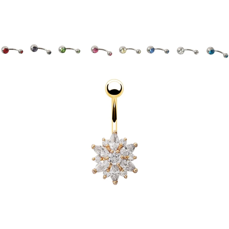 8 шт. стразы из титана с двумя концами пупка кольцо и 1 цветок кристалл нержавеющая