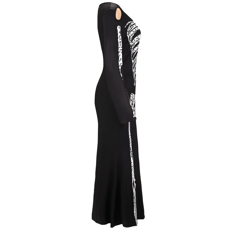 Костюмы на Хэллоуин для женщин с длинным рукавом платье ужас скелет костюм