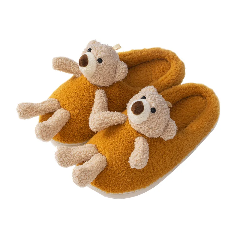 

Cute Bear Doll Slippers for Ladies In Winter Fluffy Slippers for Indoor Use Non-Slip Warm Cotton Slippers