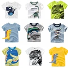 Футболки для мальчиков и девочек, футболка с мультяшным принтом динозавров для мальчиков, летняя хлопковая детская одежда, топы, футболка для малышей, футболка с коротким рукавом