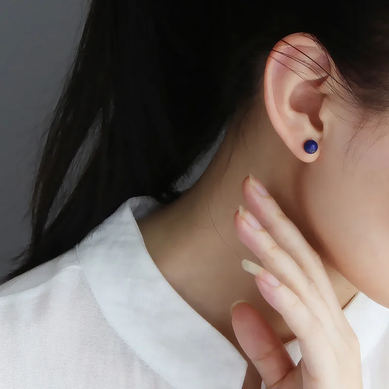 Женские серьги гвоздики из серебра 925 пробы с натуральным