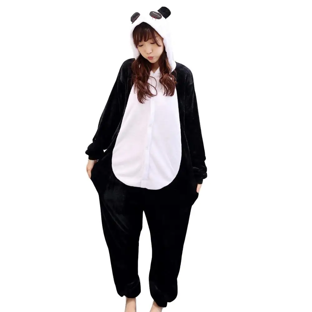 Kigurumi Pajama Panda Adult Animal Cartoon Hooded Onesie Women Men Couple 2019 Winter Pajamas Suit Sleepwear Flannel Pijamas