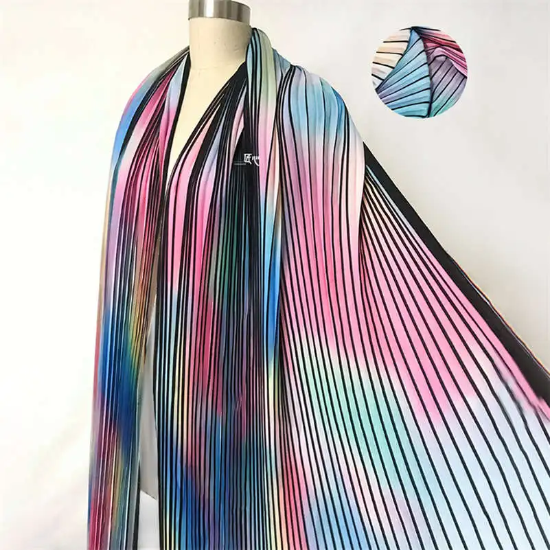 Градиентная Радужная шифоновая ткань плиссированная отделка материал для