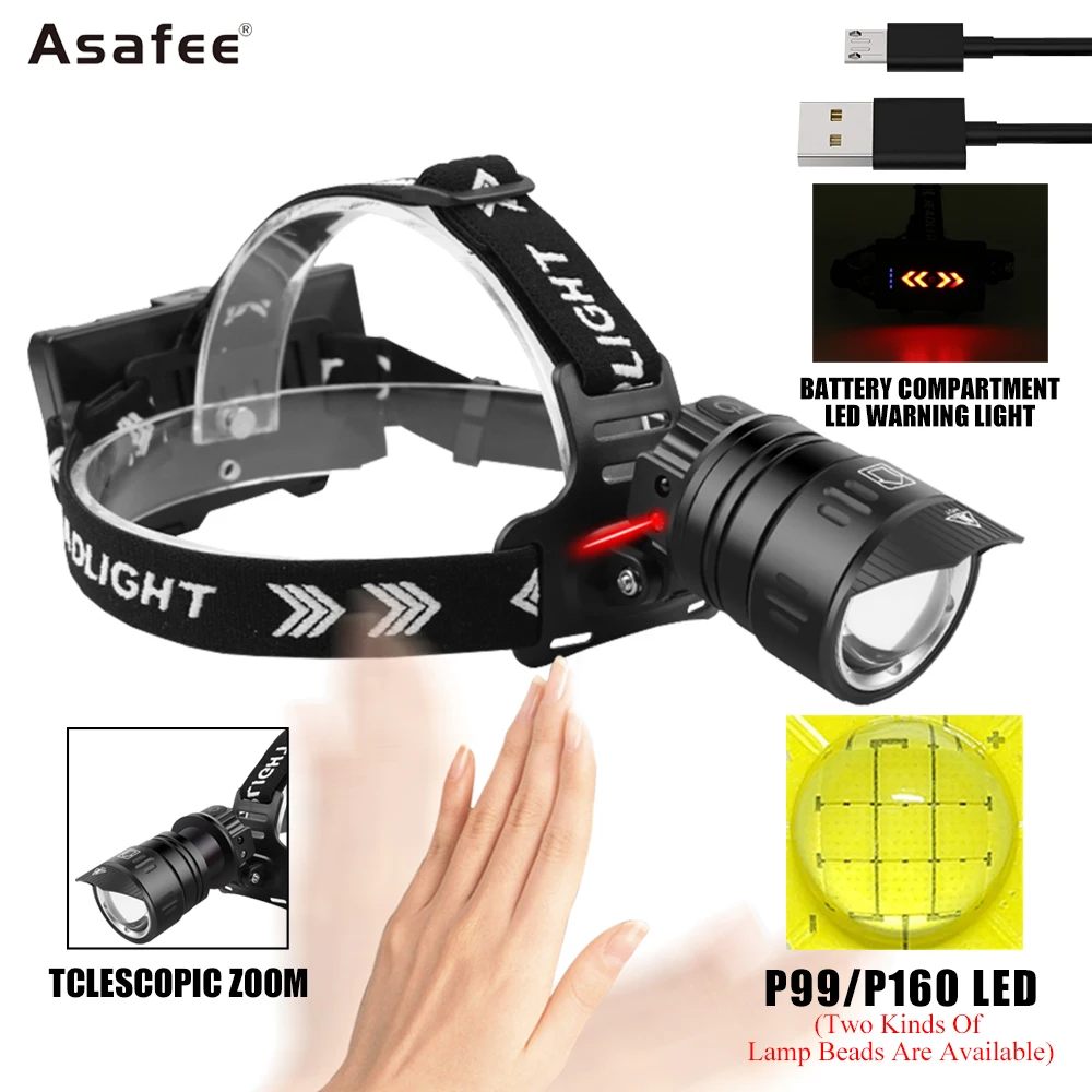 

Налобный фонарь XHP99 светодиодный XHP160, аккумуляторный, 500 м, IPX4, USB