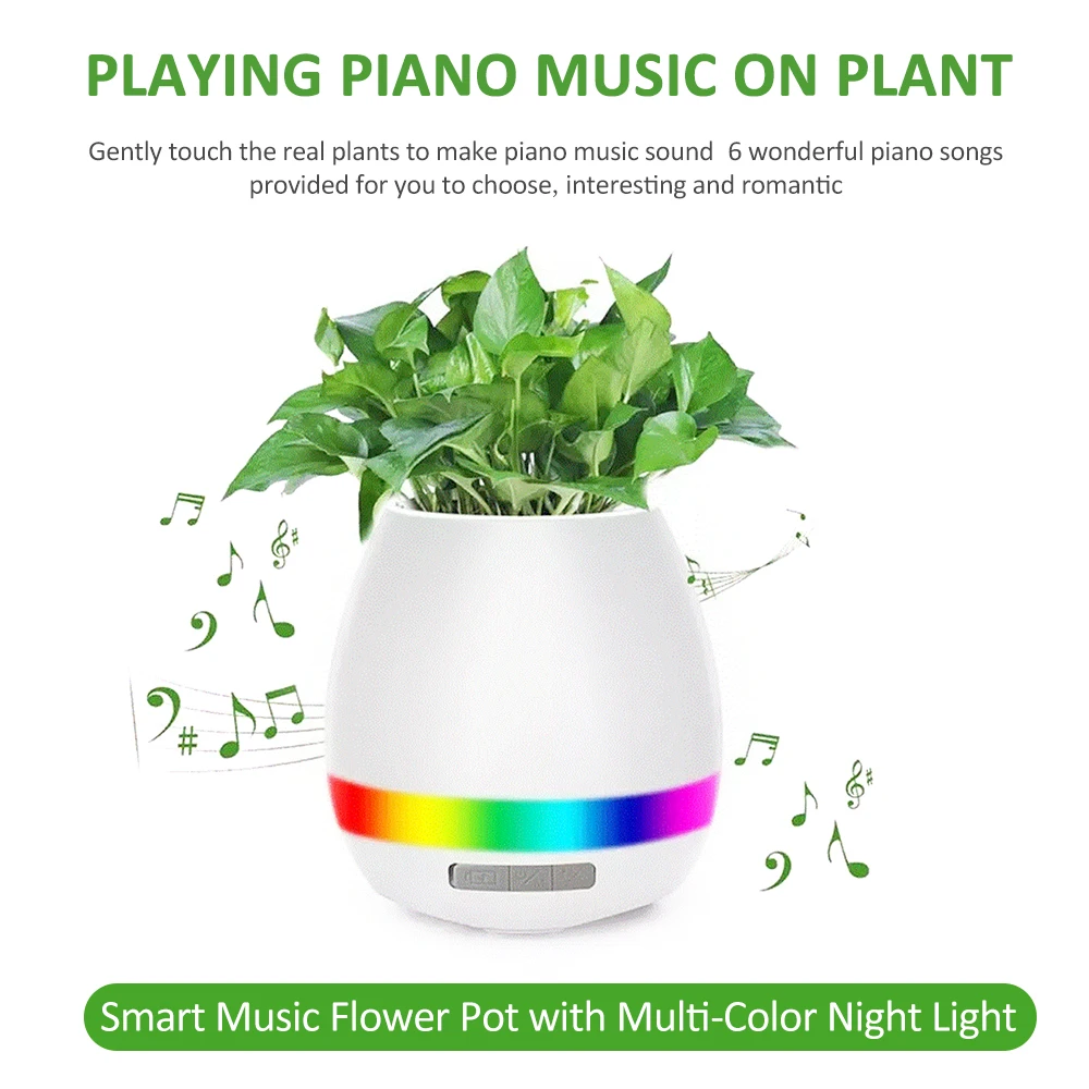 

Умный светодиодный музыкальный цветочный горшок, умный музыкальный горшок для растений, BT беспроводной цветочный горшок, многофункциональ...