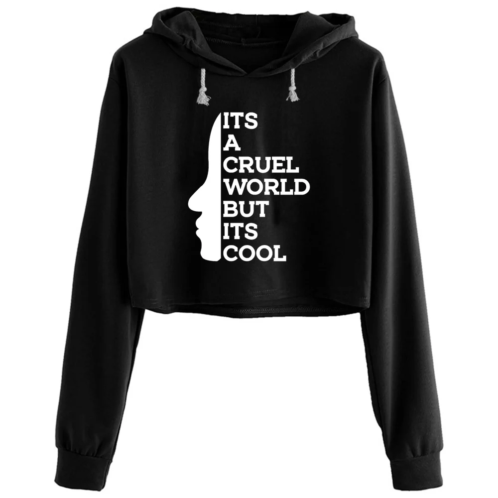 

Its A Cruel World But Its Cool E Girl Weeb Spruch Crop Hoodies Women Emo Aesthetic Kpop Korean Pullover For Girls
