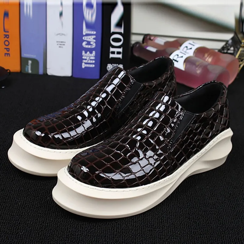 

Casual Genuine Leather Shoes Men Luxury Trainers Black Thick Soled Platform Sneakers Breathable Chunky Loafers Sapato Social
