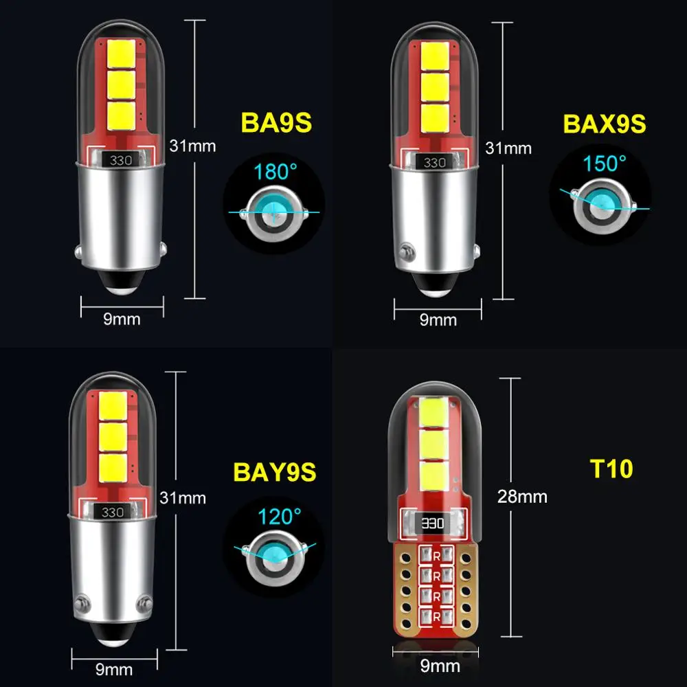 T10 BA9S T4W светодиодный BAX9S H21W BAY9s W5W 194 168 лампы 3030 чипы Canbus Error Free авто светодиодные 12 В