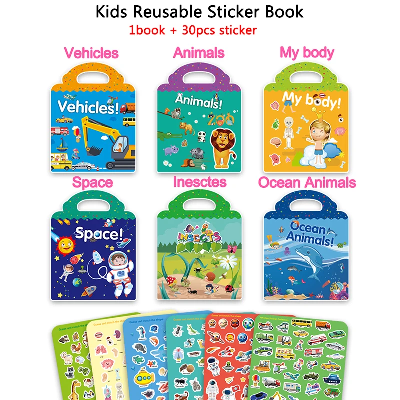 

Children Stickers Books Reusable Scenes Stickers Puzzle Game DIY Cartoon Stickers Learning Education Toys For Children Kids Gift