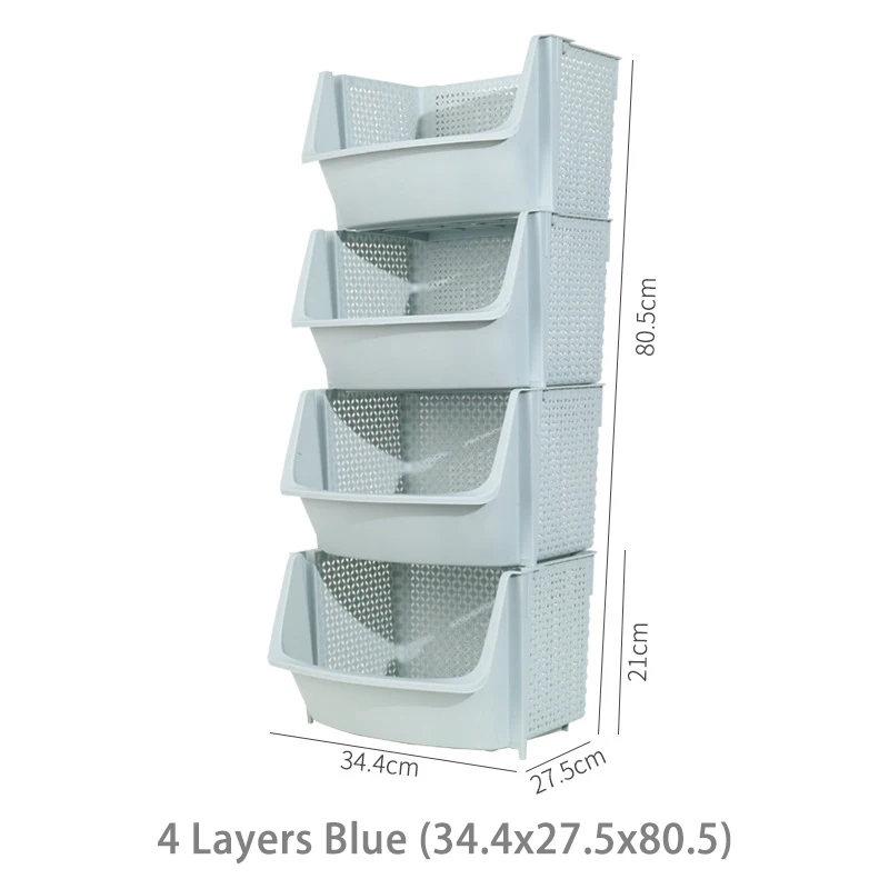 

Kitchen Storage Basket Plastic Multi-functional Hollow Vegetables Fruit Racks 3/4 Layers Storage Basket for Organizers Stackable