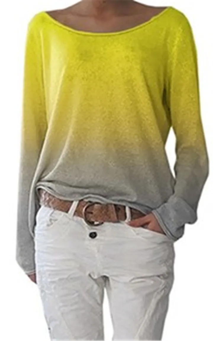 Women Gradient T-shirt 2019 New Fashion Loose Tops Long Sleeve Hot Sale T-shirts European American Style Plus Size S-3XL GMT21 | Женская