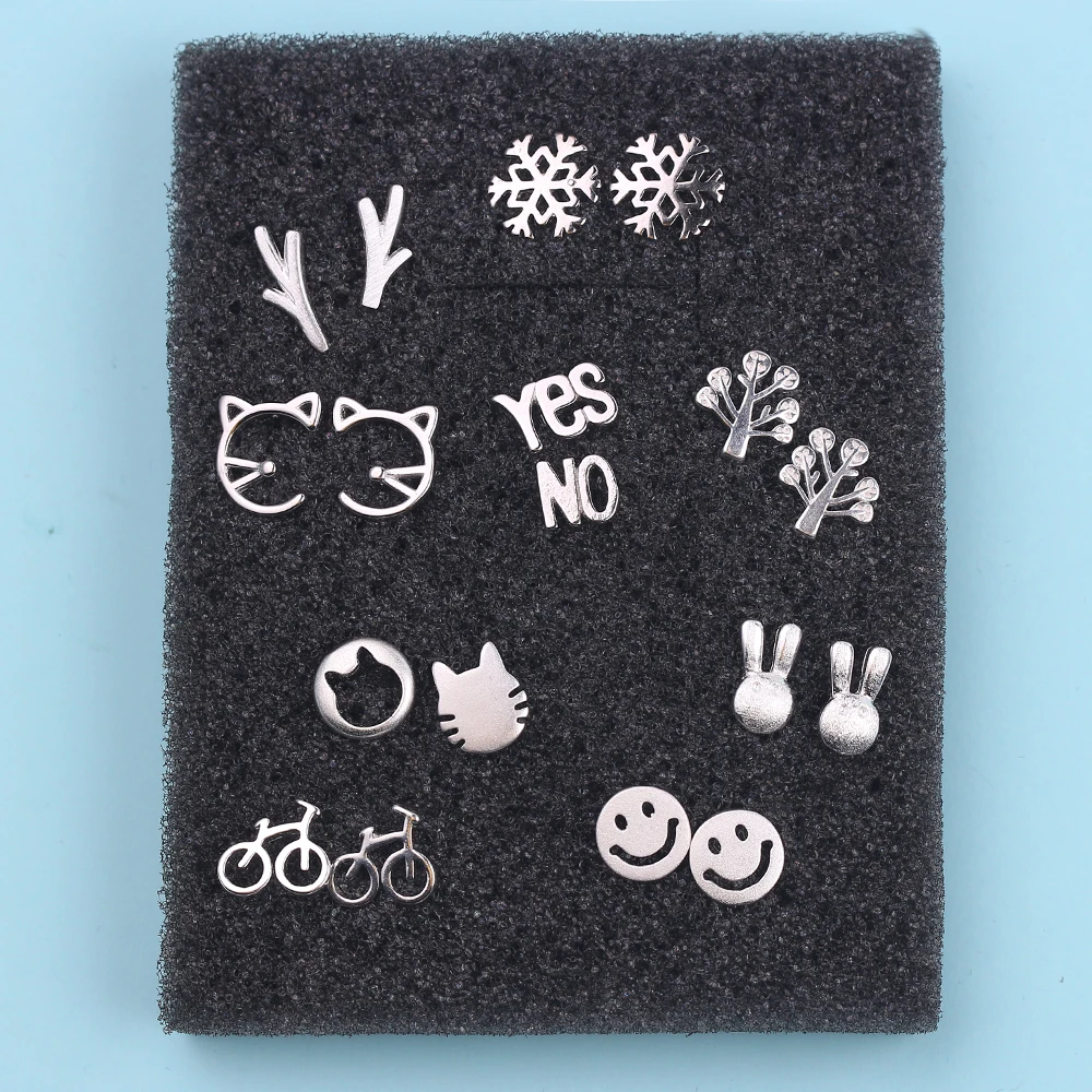 Простой серебристый цвет ювелирные изделия серьги смайлики олень велосипед