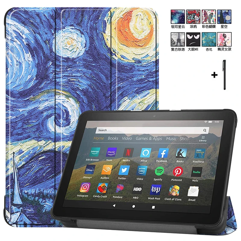 Чехол книжка для Amazon Fire HD 8 2020 Smart Wake Sleep Flip чехол из искусственной кожи +