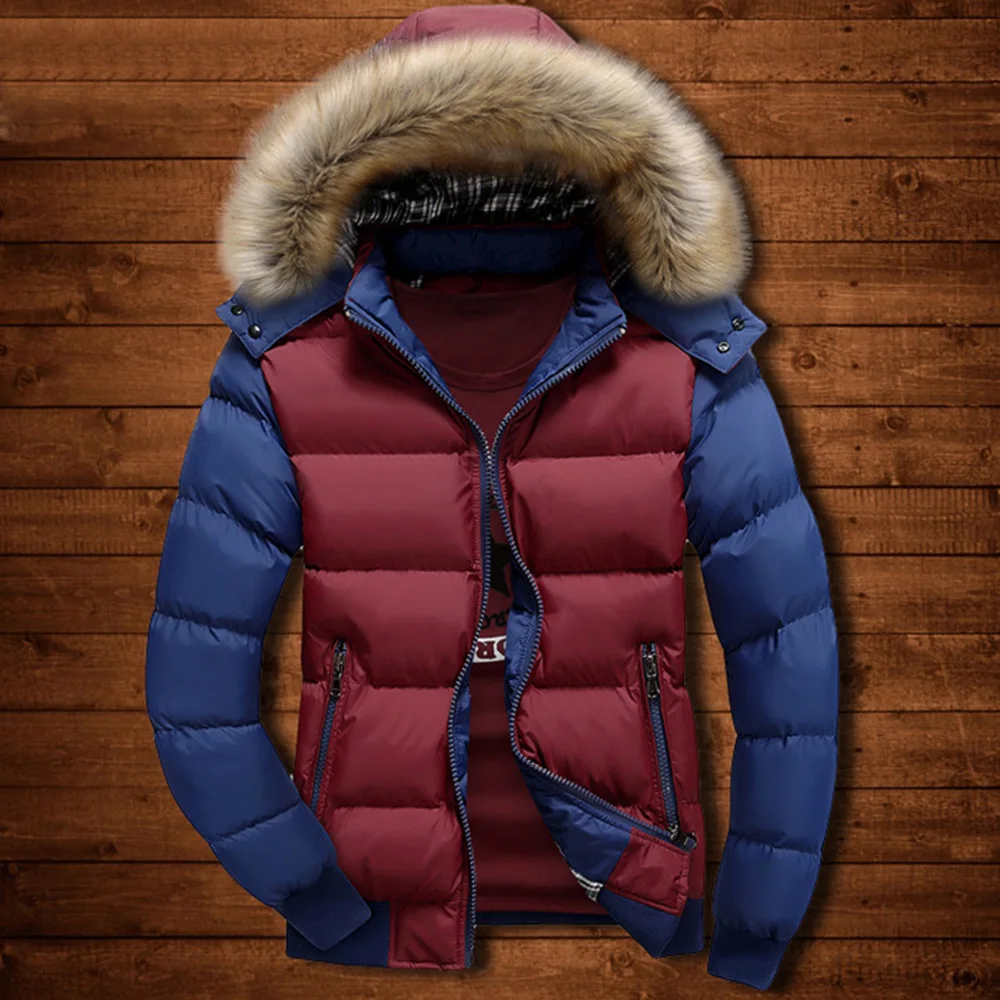 

Winter Warm Men Jacket Coat Casual Autumn Cotton Padded Snow Parka Male Men's Winter Down Jacket With Fur Hood Windbreaker D25
