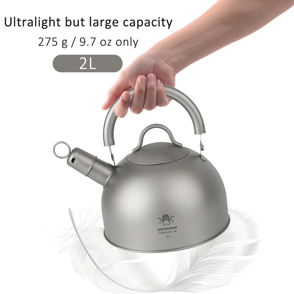 

2L Titanium Kettle Ultralight Camping Kettle with Warning Buzzer Coffee Pot for Outdoor Camping Backpacking Home Use