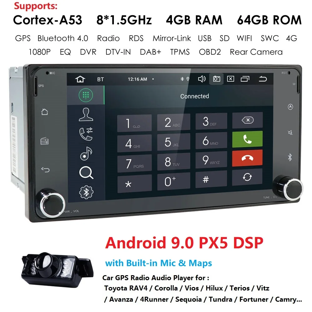" 2Din Android9,0 автомобильный dvd-плеер радио для Toyota Hilux Corolla Camry Prado RAV4 Octa-Core Mirror Link wifi 4G стерео головное устройство