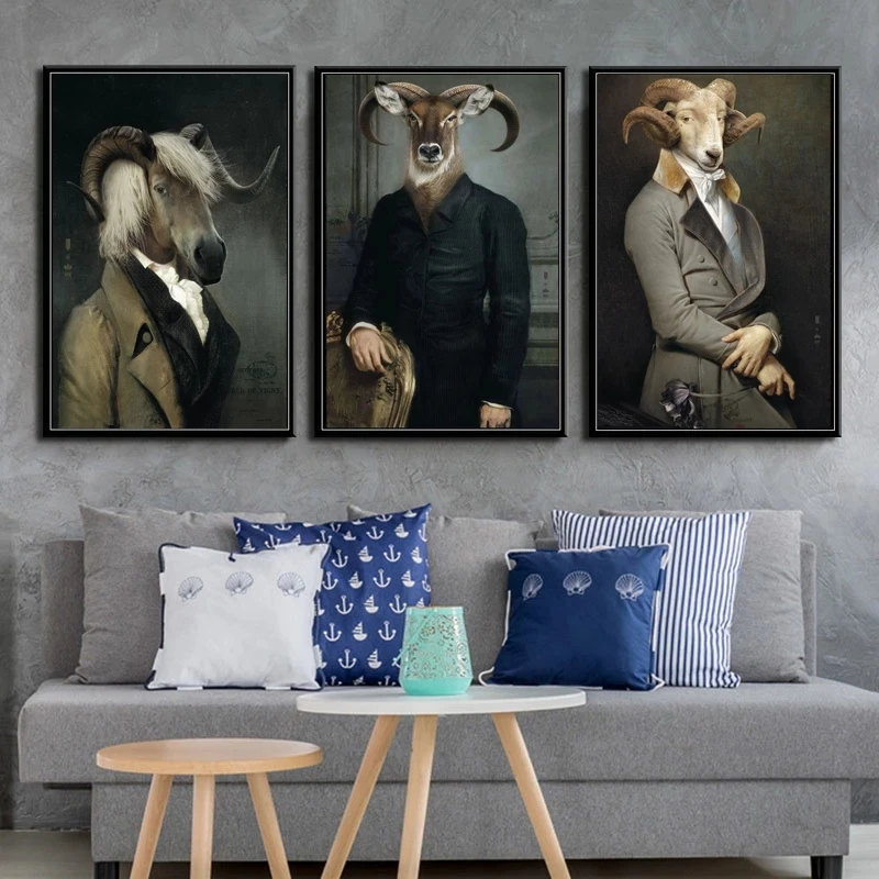 

Poster And Prints Dog Goat Cat Modern Painting Fashion Animals Wall Art Canvas Painting Wall Pictures For Living Room Home Decor