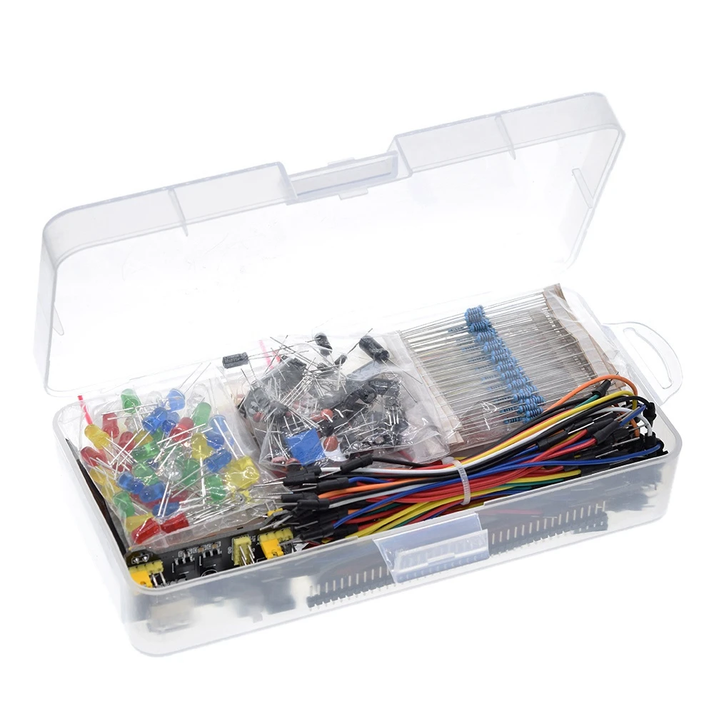 Electronics Component Basic Starter Kit with 830 Tie-points Breadboard Cable Resistor Capacitor LED Potentiometer Box Packing |