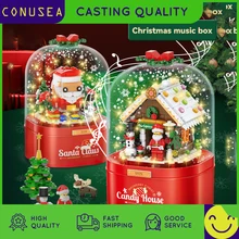 Building block Merry Christmas Decorations toys Musical Music box Doll house Dollhouse Santa Claus Presents Gift for Boys Girls
