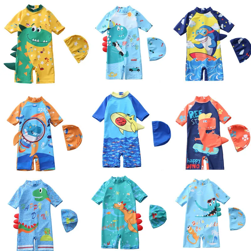

Children's Swimsuit Boys One-Piece Swimsuit Big Middle And Small Kids Swimsuit Long Sleeve Beach Sunscreen Hot Spring Swimsuit